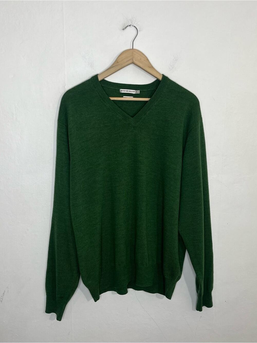 Peter Millar Men’s Extra Fine Merino Wool Green V Neck Sweater Size XL